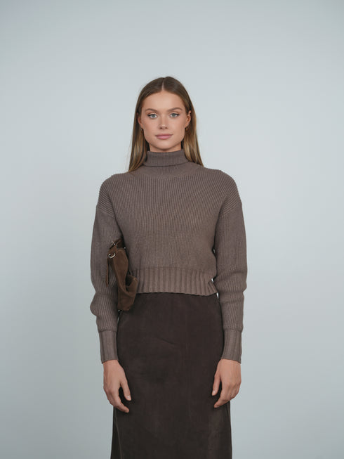 Point Chunky Knit Crew Sweater in Glacier